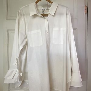 Calvin Klein White Button-Up Shirt Ruffled Sleeves